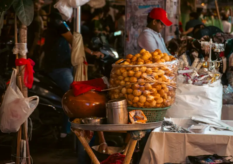 A street vendor serving gol gappe in Chandni Chowk, Old Delhi