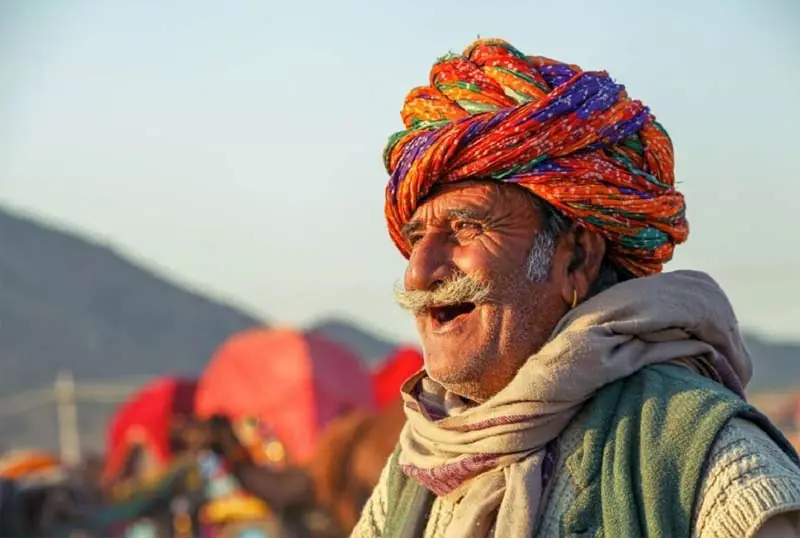 Smiling Rajasthani man wearing a colourful turban