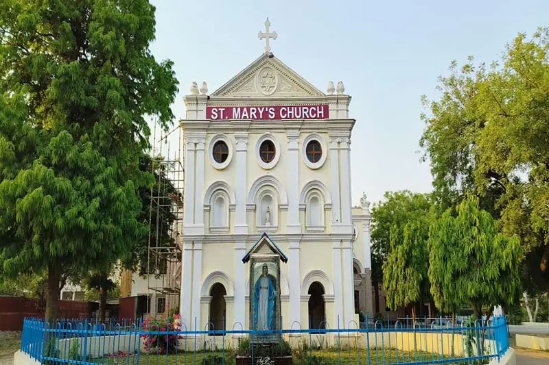 White facade of St Mary's Church in Agra